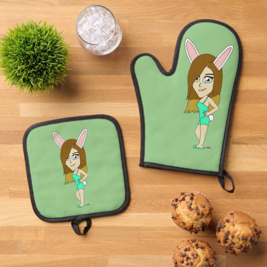 Chini Bunny meisje Ovenwant & Pannenlap Set (Top down)