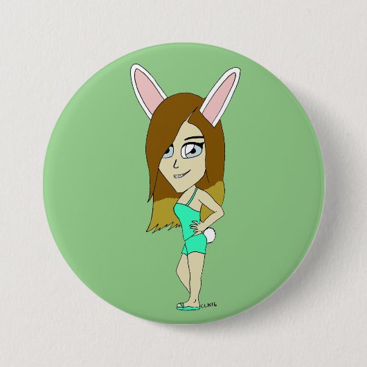 Chini Bunny meisje Ronde Button 7,6 Cm (Voorkant)