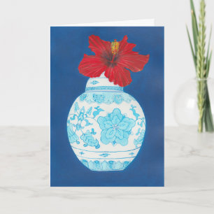 Chinoise ginger jar en red hibiscus flower card kaart