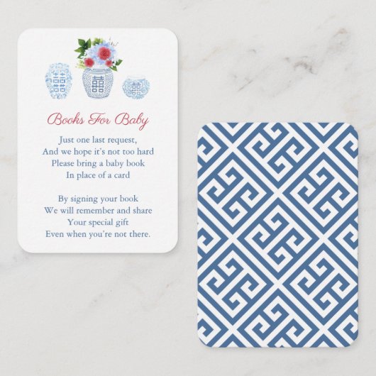 Chinoiserie 4e juli Book Request Baby shower Informatiekaartje (Voorkant / Achterkant)