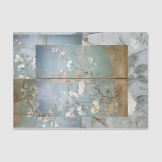 Chinoiserie Aged Blue Panel Collage Tissuepapier (Voorkant)