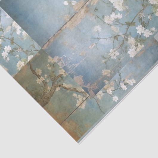 Chinoiserie Aged Blue Panel Collage Tissuepapier (Detail)