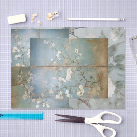 Chinoiserie Aged Blue Panel Collage Tissuepapier (Craft)