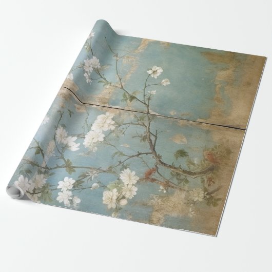 Chinoiserie Aged Blue Panels Cadeaupapier (Uitgerold)