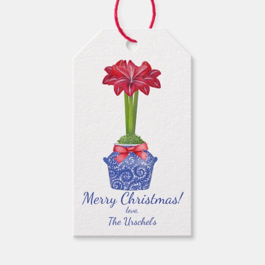 Chinoiserie Amaryllis, Kerstbloem cadeau Labels Cadeaulabel (Voorkant)