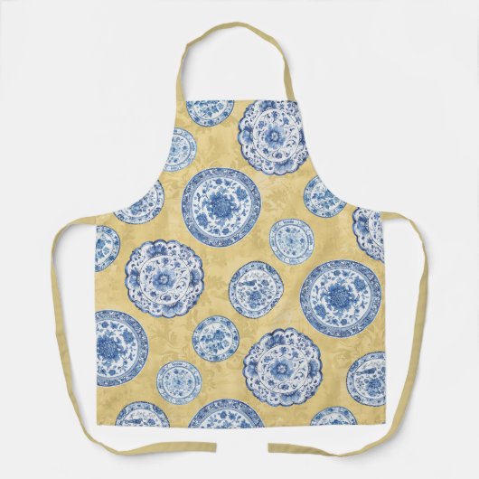 Chinoiserie Antiek Borden vervaagd Damask Schort (Voorkant)