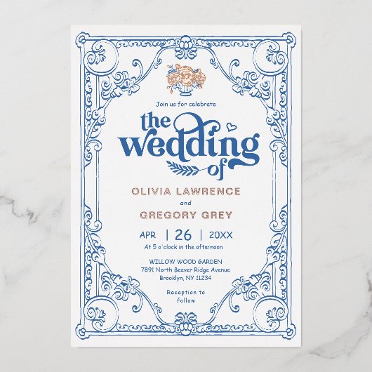 Chinoiserie Antiek bruiloft Folie Uitnodiging (Voorkant)