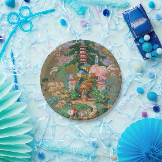 Chinoiserie Antiek China Kleurrijke Tuintempel Papieren Bordje (Feest)