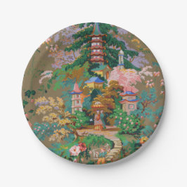 Chinoiserie Antiek China Kleurrijke Tuintempel Papieren Bordje