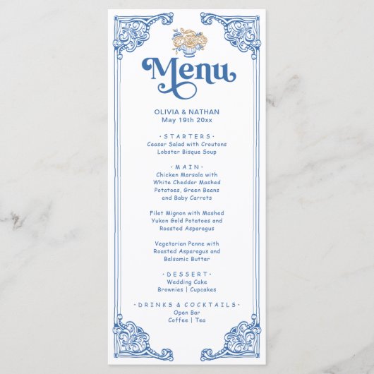 Chinoiserie Antiek Lijst bruiloft Diner Menu (Voorkant)