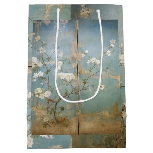 Chinoiserie Antiqued Blue Panels & Cherry Trees Medium Cadeauzakje (Achterkant)