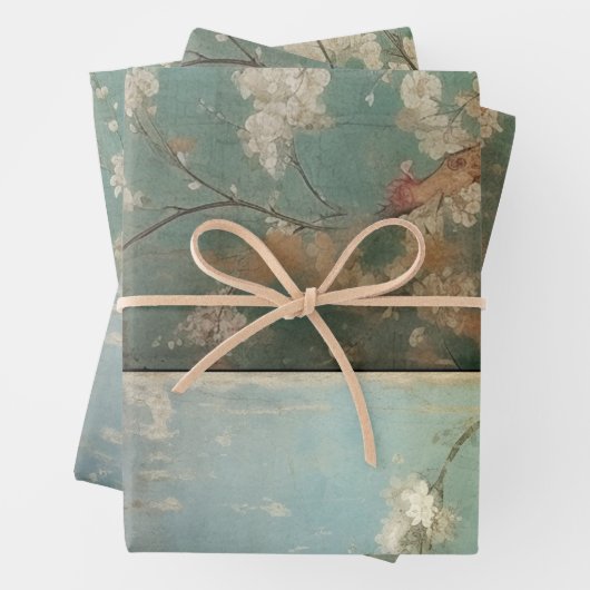 Chinoiserie Antiqued Green & Apple Blossom 1 Inpakpapier Vel (In situ)