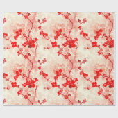  Chinoiserie Aziatisch Bloemen Rood Roze Cadeaupapier (Vlak)