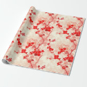  Chinoiserie Aziatisch Bloemen Rood Roze Cadeaupapier (Uitgerold)