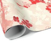  Chinoiserie Aziatisch Bloemen Rood Roze Cadeaupapier (Rol Hoek)