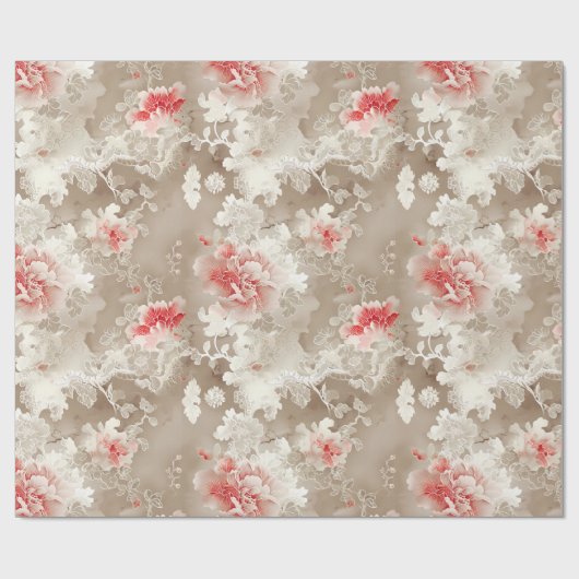  Chinoiserie Aziatisch Bloemen Wit Roze Cadeaupapier (Vlak)