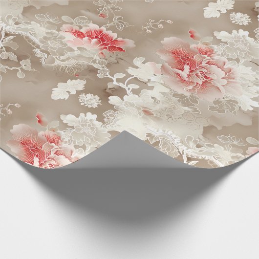  Chinoiserie Aziatisch Bloemen Wit Roze Cadeaupapier (Hoek)