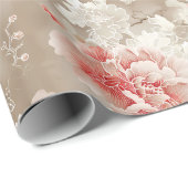  Chinoiserie Aziatisch Bloemen Wit Roze Cadeaupapier (Rol Hoek)