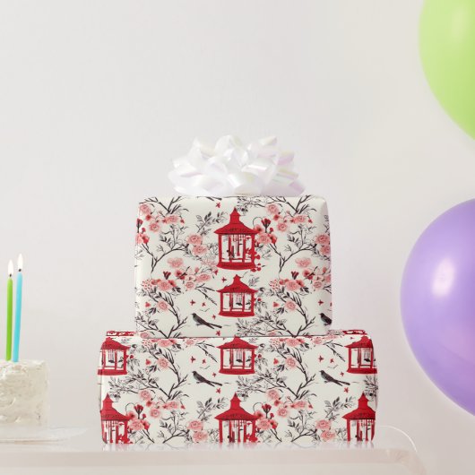 Chinoiserie Aziatisch Bloemenschilderij Rood Decou Cadeaupapier (Feestgeschenken)