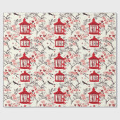 Chinoiserie Aziatisch Bloemenschilderij Rood Decou Cadeaupapier (Vlak)