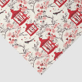 Chinoiserie Aziatisch Bloemenschilderij Rood Decou Tissuepapier (Detail)