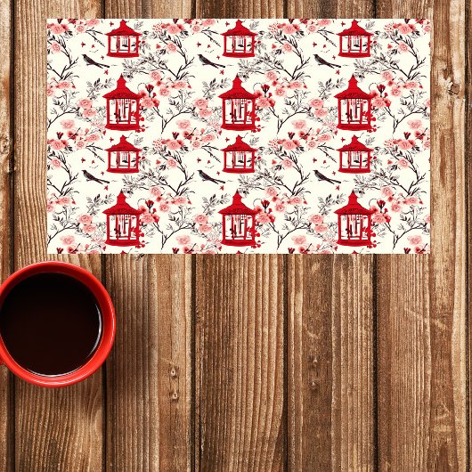 Chinoiserie Aziatisch Bloemenschilderij Rood Decou Tissuepapier