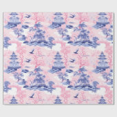 Chinoiserie Aziatisch Landschap Roze Blauw Cadeaupapier (Vlak)
