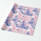 Chinoiserie Aziatisch Landschap Roze Blauw Cadeaupapier (Uitgerold)