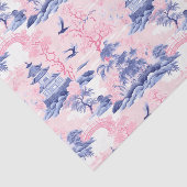 Chinoiserie Aziatisch Landschap Roze Blauw Decoupa Tissuepapier (Detail)