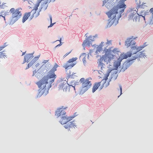 Chinoiserie Aziatisch Landschap Roze Blauw Decoupa Tissuepapier (Detail)