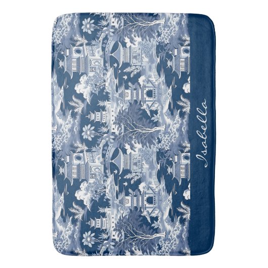 Chinoiserie Aziatisch Landschap Schilderen Blauw W Badmat (Voorkant Verticaal)