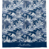 Chinoiserie Aziatisch Landschap Schilderen Blauw W Douchegordijn (Voorkant)