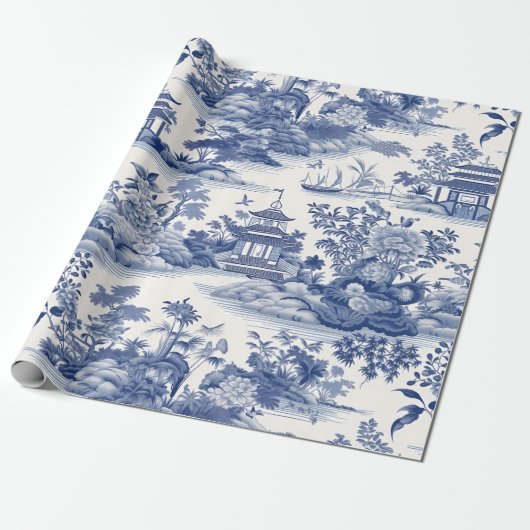 Chinoiserie Aziatisch Landschapsschilderij Cadeaupapier (Uitgerold)