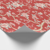 Chinoiserie Aziatisch Rood Roze Bloemen Cadeaupapier (Hoek)