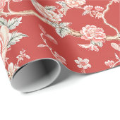 Chinoiserie Aziatisch Rood Roze Bloemen Cadeaupapier (Rol Hoek)