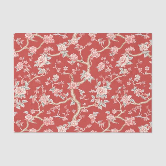 Chinoiserie Aziatisch Rood Roze Bloemen Decoupage Tissuepapier (Voorkant)