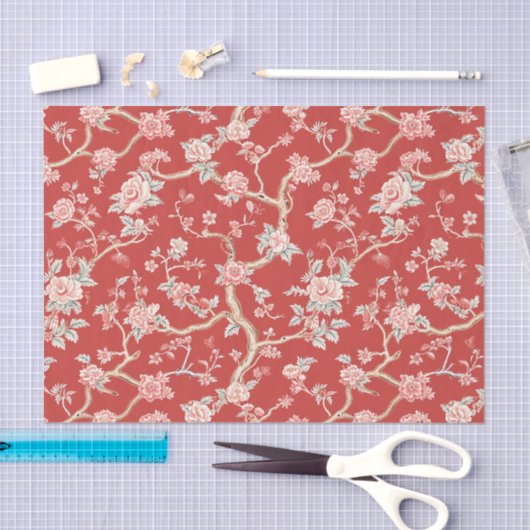 Chinoiserie Aziatisch Rood Roze Bloemen Decoupage Tissuepapier (Craft)