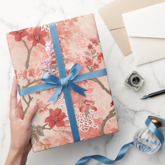  Chinoiserie Aziatisch rood roze wit Cadeaupapier (Geschenken)