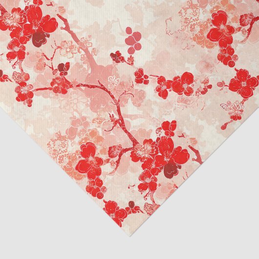  Chinoiserie Aziatische Bloemen Rode Decoupage Tissuepapier (Detail)