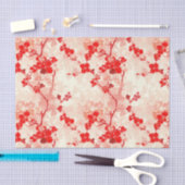  Chinoiserie Aziatische Bloemen Rode Decoupage Tissuepapier (Craft)