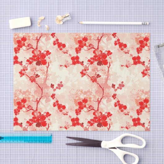  Chinoiserie Aziatische Bloemen Rode Decoupage Tissuepapier (Craft)