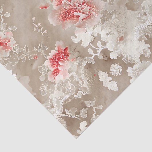 Chinoiserie Aziatische Bloemen Wit Roze Decoupage Tissuepapier (Detail)