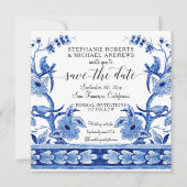 Chinoiserie Aziatische invloed marineblauw wit blo Save The Date (Voorkant)