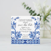 Chinoiserie Aziatische invloed marineblauw witte b Save The Date (Staand voorkant)