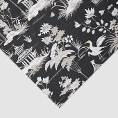  Chinoiserie Aziatische Pagode Vogel Zwart Wit Tissuepapier (Detail)