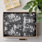  Chinoiserie Aziatische Pagode Vogel Zwart Wit Tissuepapier (Geschenk)