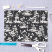  Chinoiserie Aziatische Pagode Vogel Zwart Wit Tissuepapier (Craft)