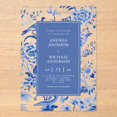  Chinoiserie Aziatische Pauw Bloemen Huwelijk Acryl Uitnodigingen (Voorkant)