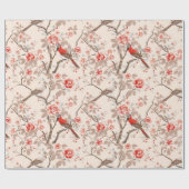 Chinoiserie Aziatische rode vogels roze bloem deco Cadeaupapier (Vlak)