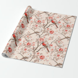 Chinoiserie Aziatische rode vogels roze bloem deco Cadeaupapier